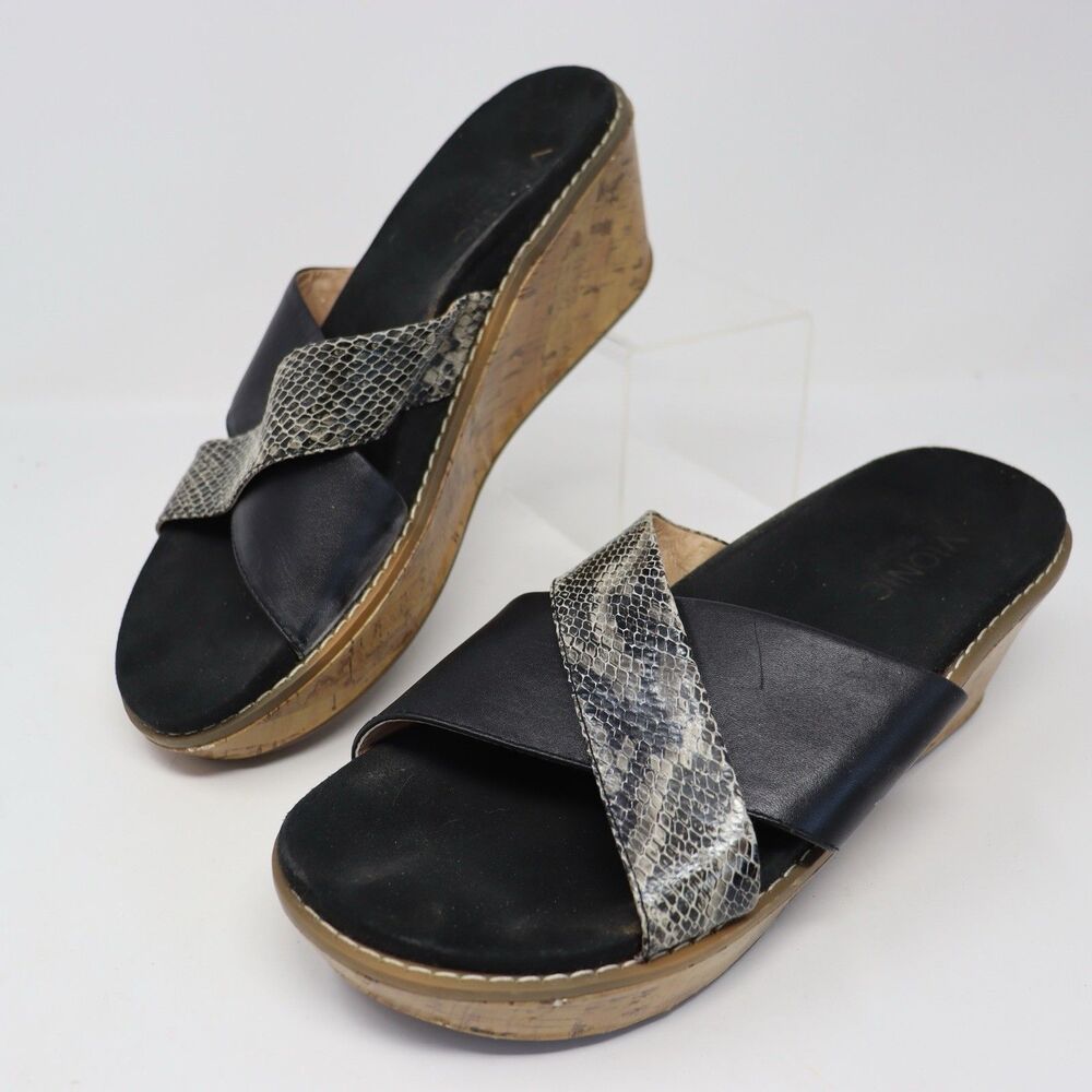 Vionic Montego Black Snake Print Comfort Wedge Orthoheel Slide Sandals Size 8